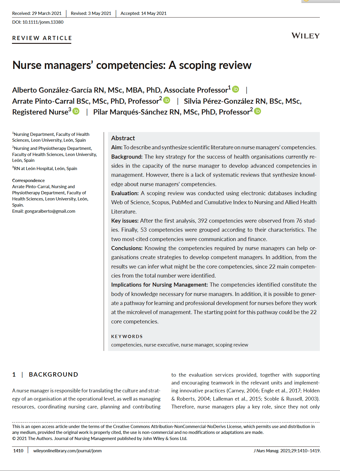 Modelo de competencias para la gestora enfermera: las publicaciones